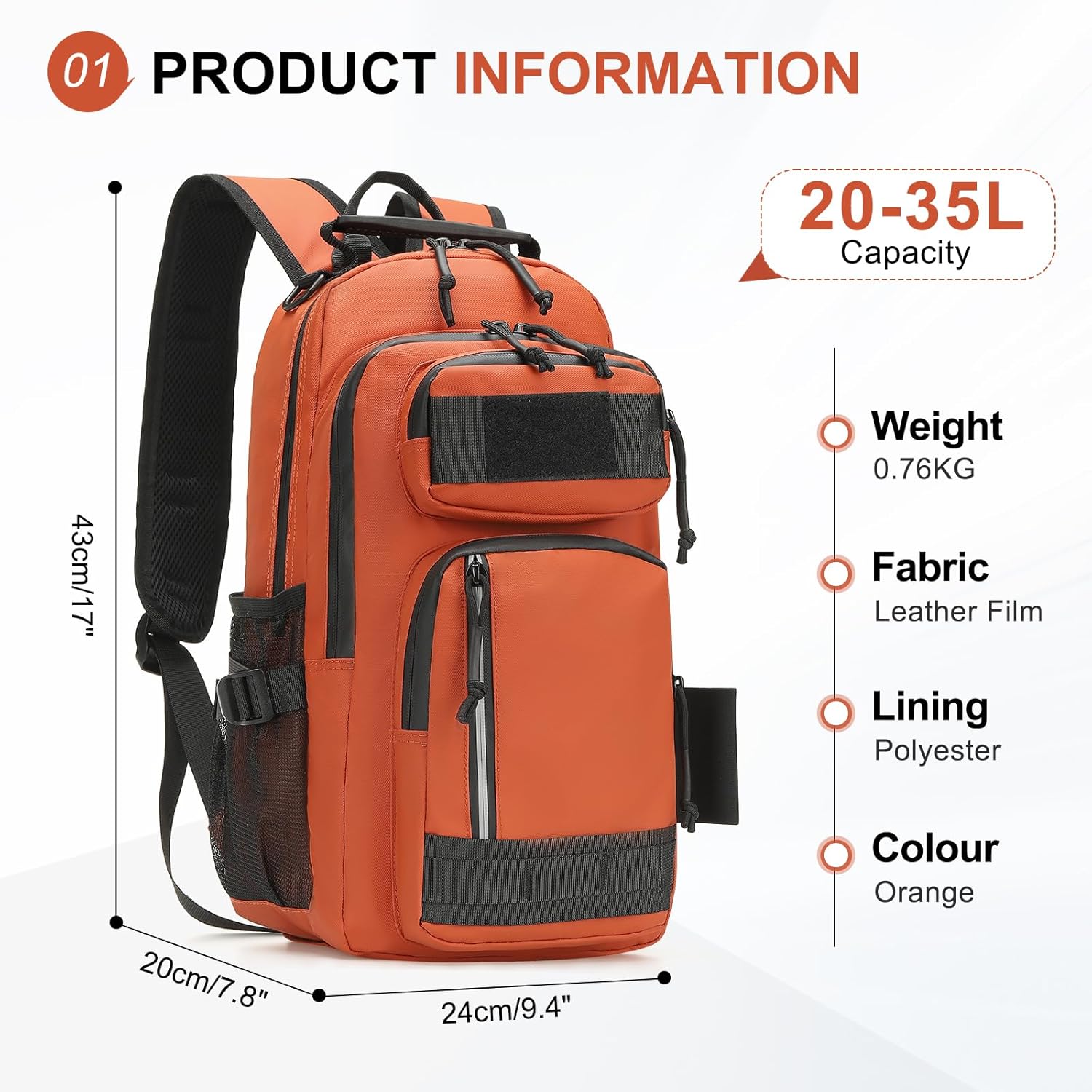 35L Fishing Backpack with Rod Holder, Waterproof Tackle Sling Crossbody Bag with Multi Pocket for Fishing Camping Hunting Hiking, Orange - Image 2